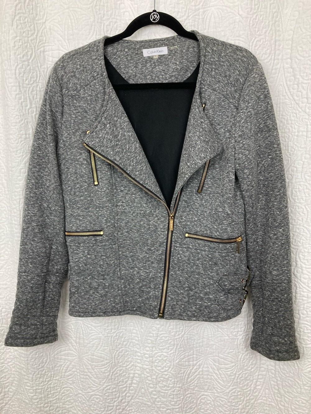 Calvin Klein Heather Gray Cotton Moto Jacket (Style M4KCH180) sz Medium